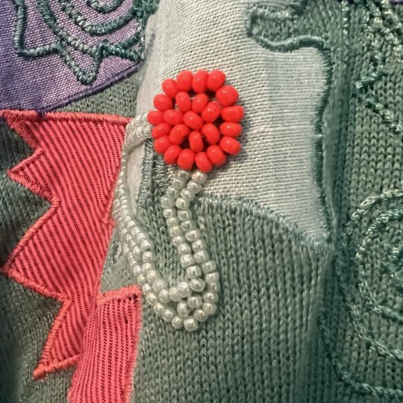 Vintage Marc D’alcy Sweater 80s Women’s Embroidery Embellished Size Small Green - Picture 8 of 12